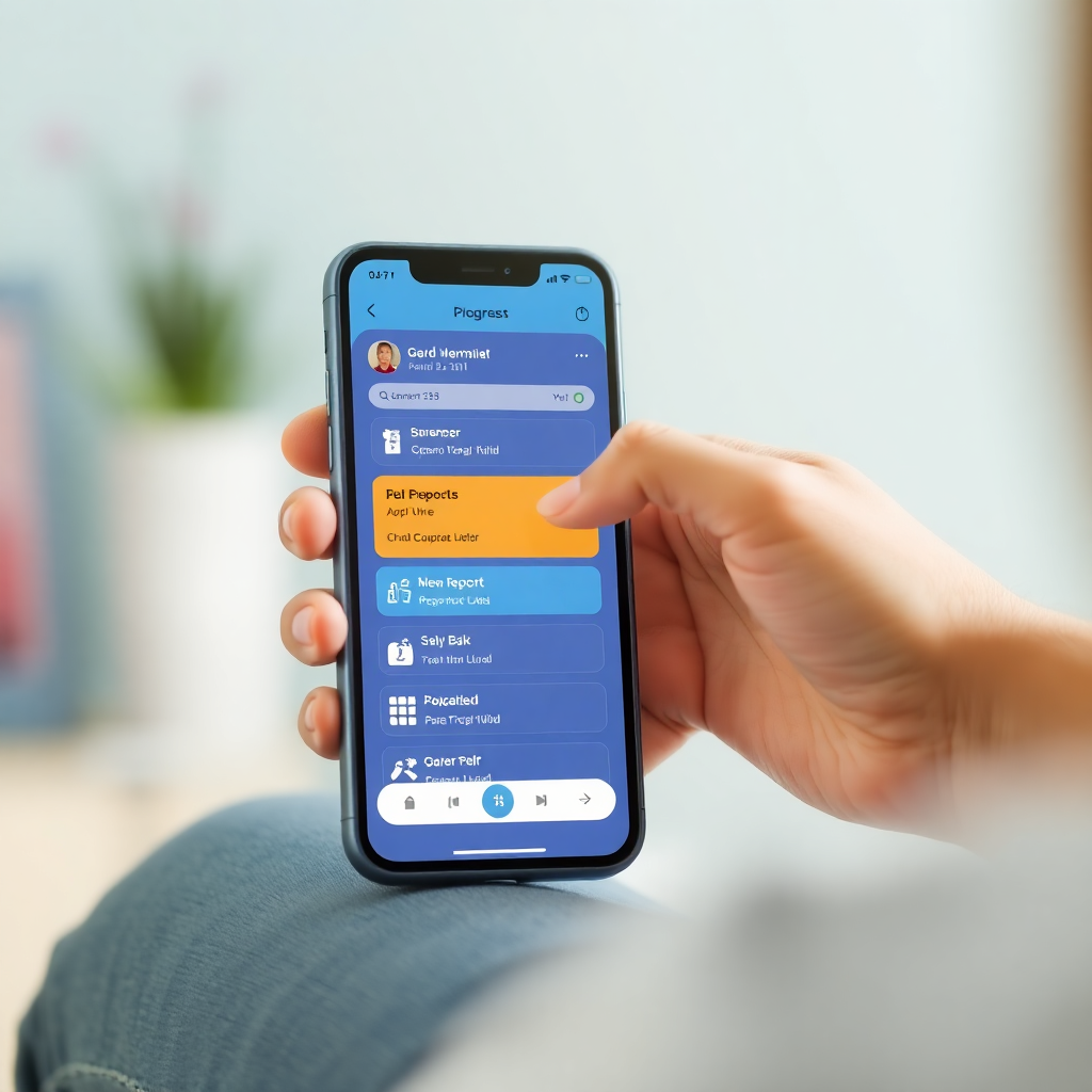 Parent checking child progress report and grades on mobile phone app interface